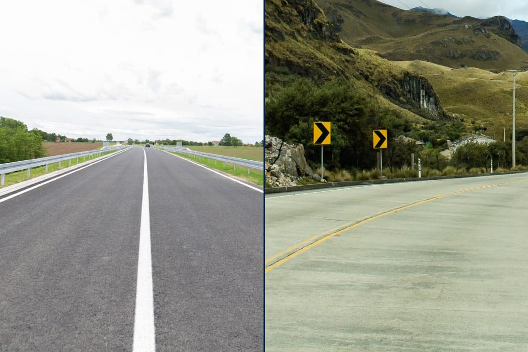 A la izquierda con foto de pavimento rígido y a la derecha con foto de pavimento flexible. 