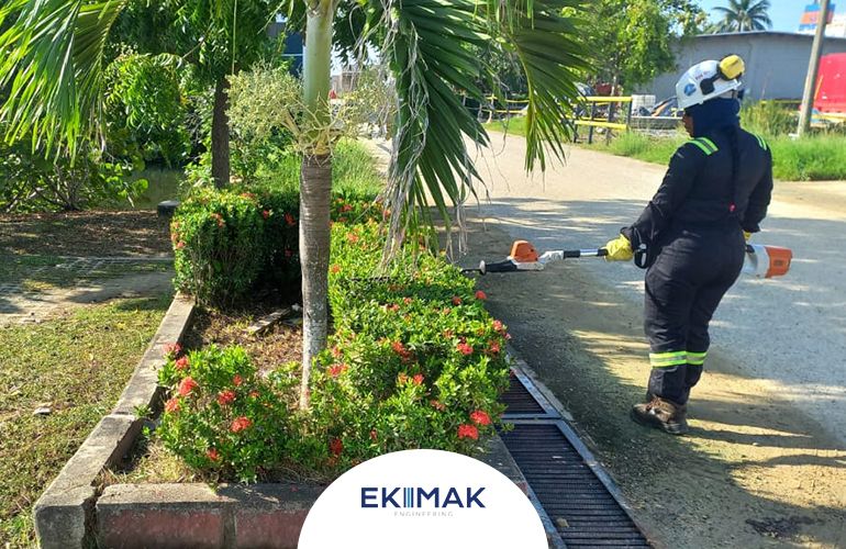 Personal operativo Ekimak respondiendo la pregunta: ¿Qué es rocería? con trabajo de campo en espacio empresarial.